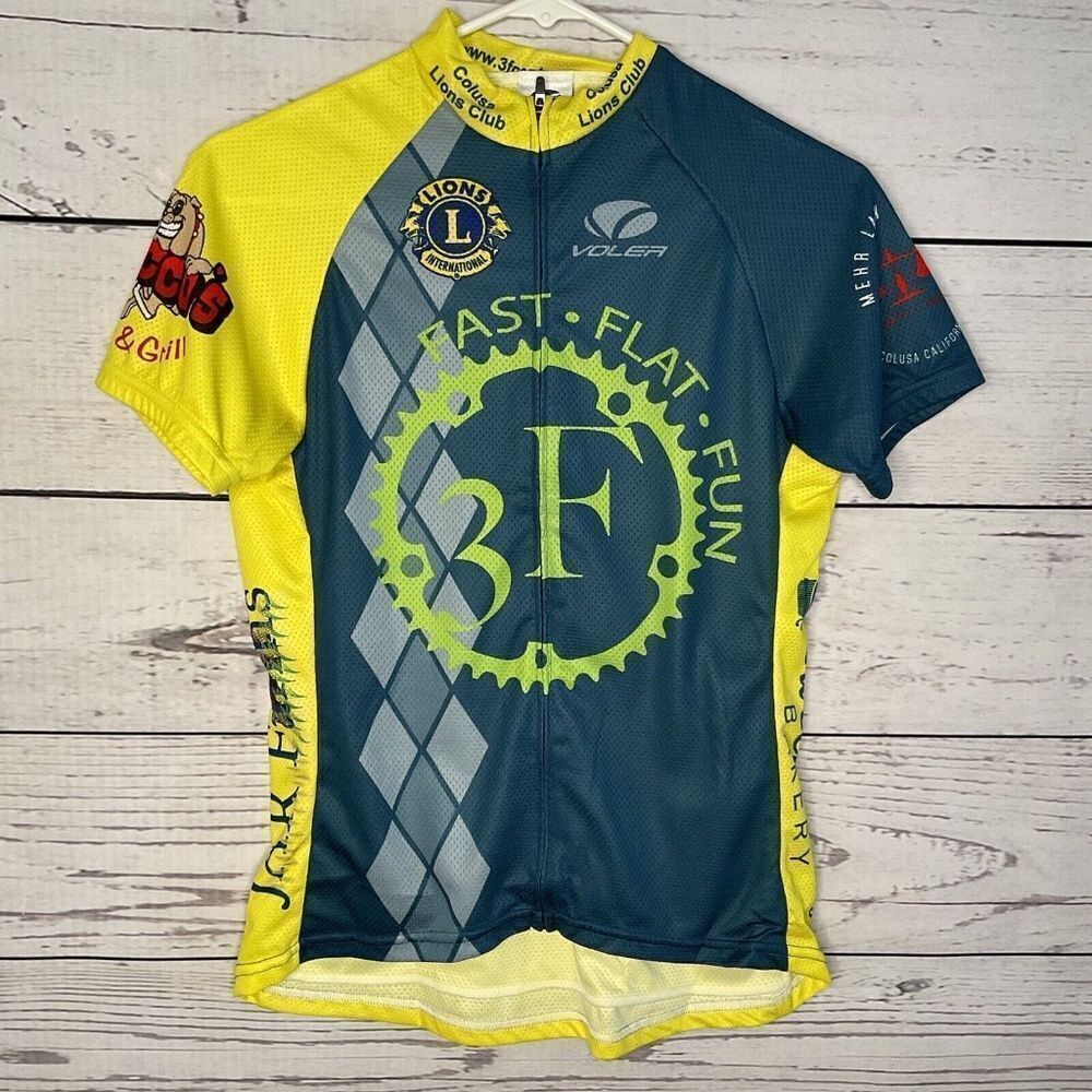 Voler Women's Yellow/Teal 3F Short Sleeve 3/4‎ Zip Cycling Jerseys Size S